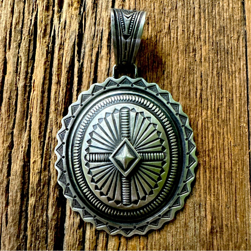 Sterling Silver Concho Pendant By Navajo Artist Calvin Martinez